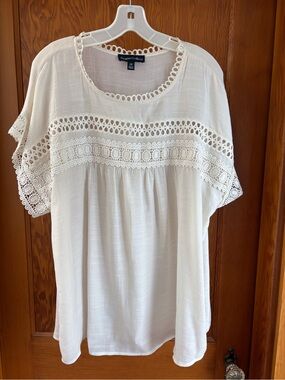 Avenue Ivory Crochet-Trim Relaxed Tank Tunic